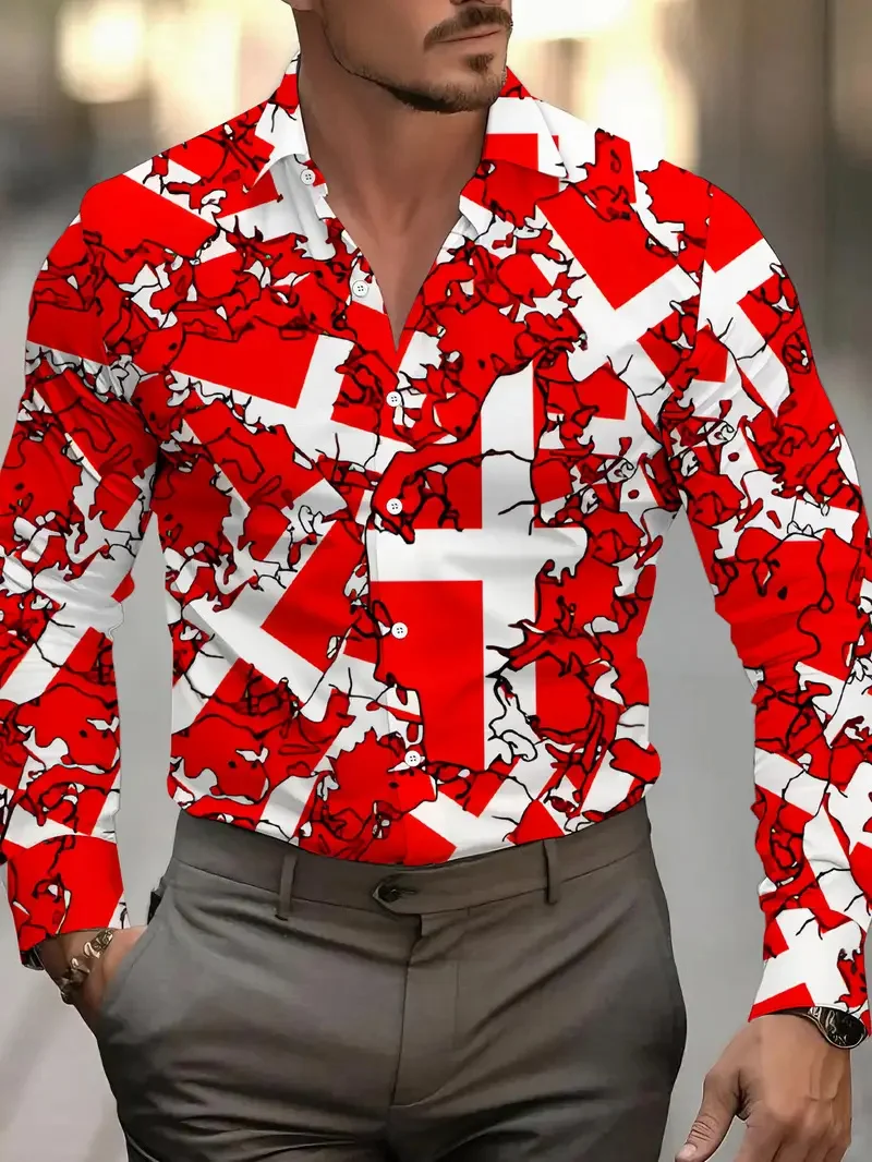 Men's Western Cowboy Shirt Long Sleeve Floral Button Vintage Top Loose Ethnic Shirt Cowboy Shirt Top