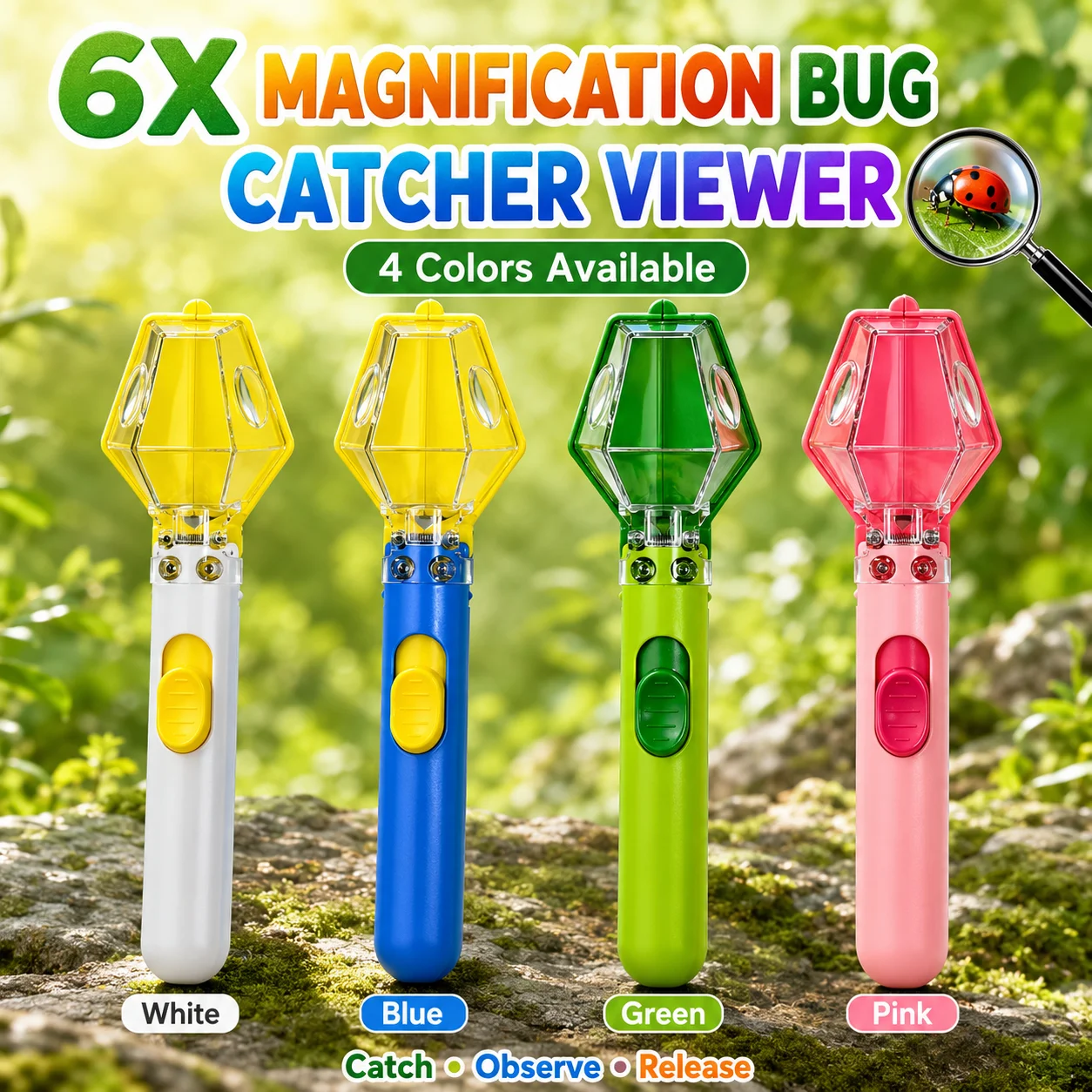 6X Magnification Bug Catcher Viewer, Safe Catch Observe Release Insect Tool, Portable Outdoor STEM Educational Toy for Kids