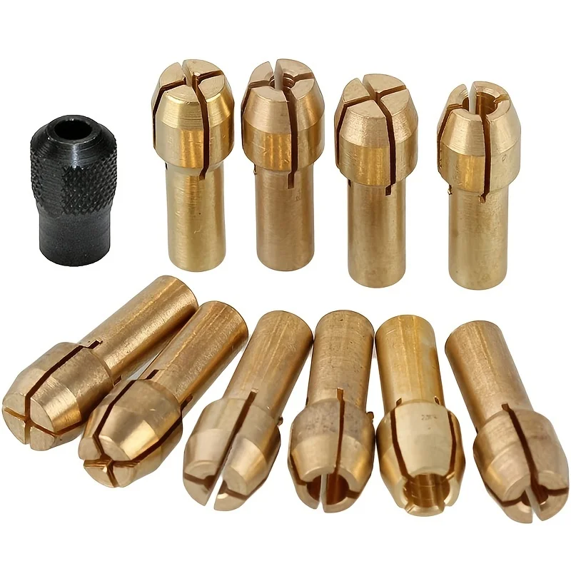 

11Pcs Set Brass Collet Fits Rotary Tools Including 0.5-3.2mm With Replacement Brass Quick Change Rotary Drill Nut Tool Set