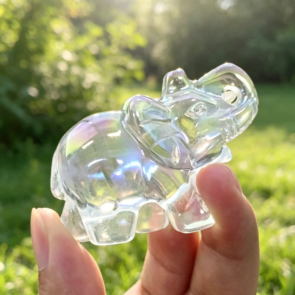 Aura Smelting Elephant Carving, Artificial Crystal Animal Ornament, Reiki Home Decor, Desk Ornament, Holiday Gifts