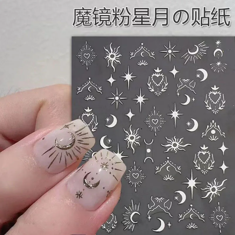 

3D Bronzing Bohemia Star/Moon/Sun Nail Sticker 10*8CM Laser Silver Adhesive Nail Art Decals Manicure Fingertips Slider #1 Sheet#