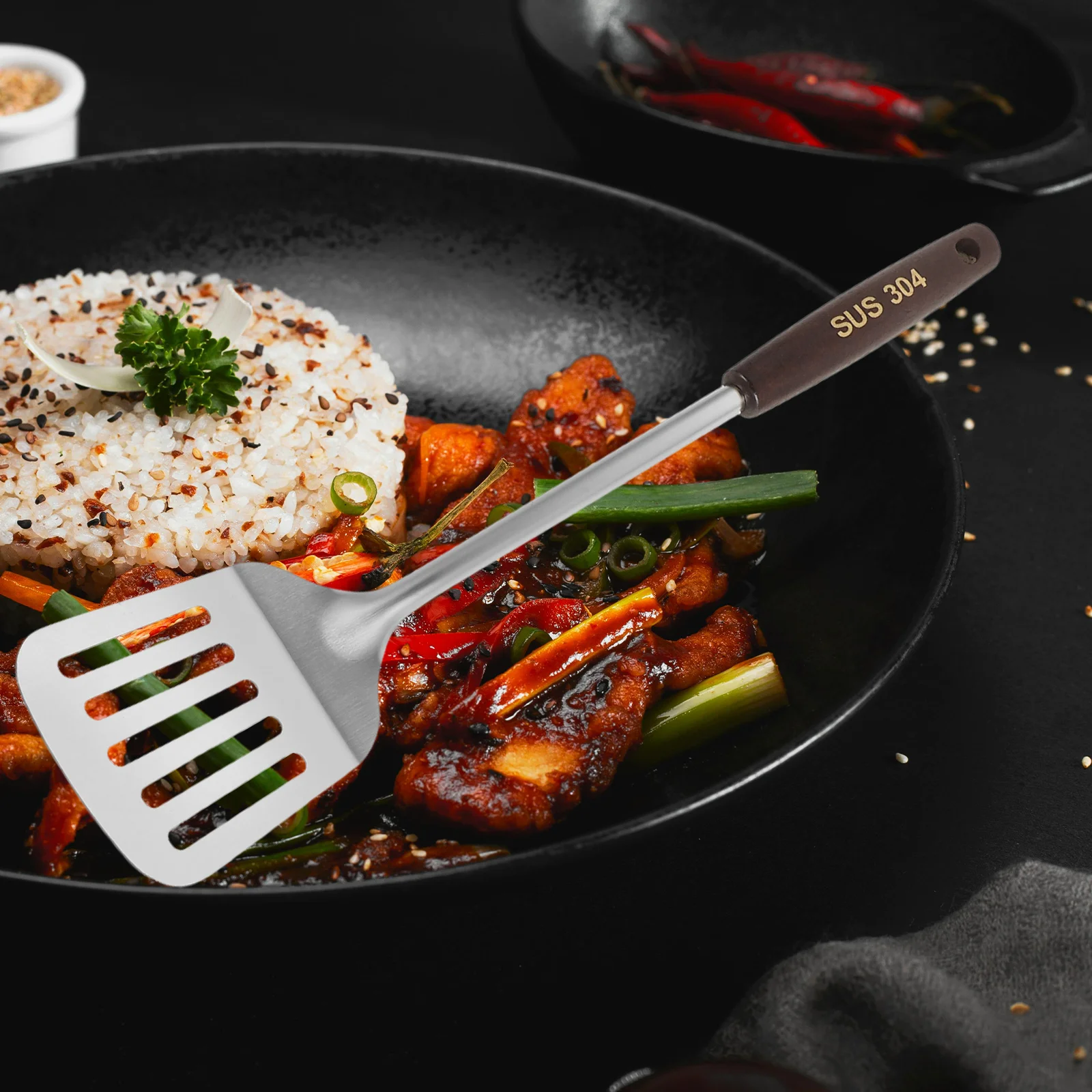 

4pcs Kitchen Long-Handled Spatula Spoons Ergonomic Wooden Handle Heat Resistant For Wok Stir-Fry Draining Boiling Frying