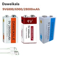 For 9V battery 6800mAh li-ion Rechargeable battery Type-C Battery 9v lithium for Multimeter Microphone Toy USB charging cable
