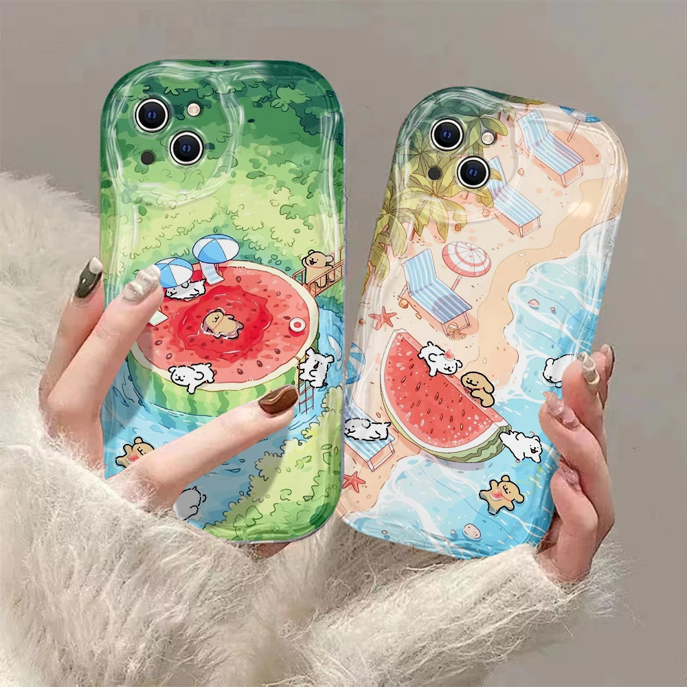 Korea line puppy Maltese 3D Wave Phone Case For Samsung Galaxy S24 S23 S21 S20 FE Plus Ultra 4G 5G Soft Silicone Back Cover