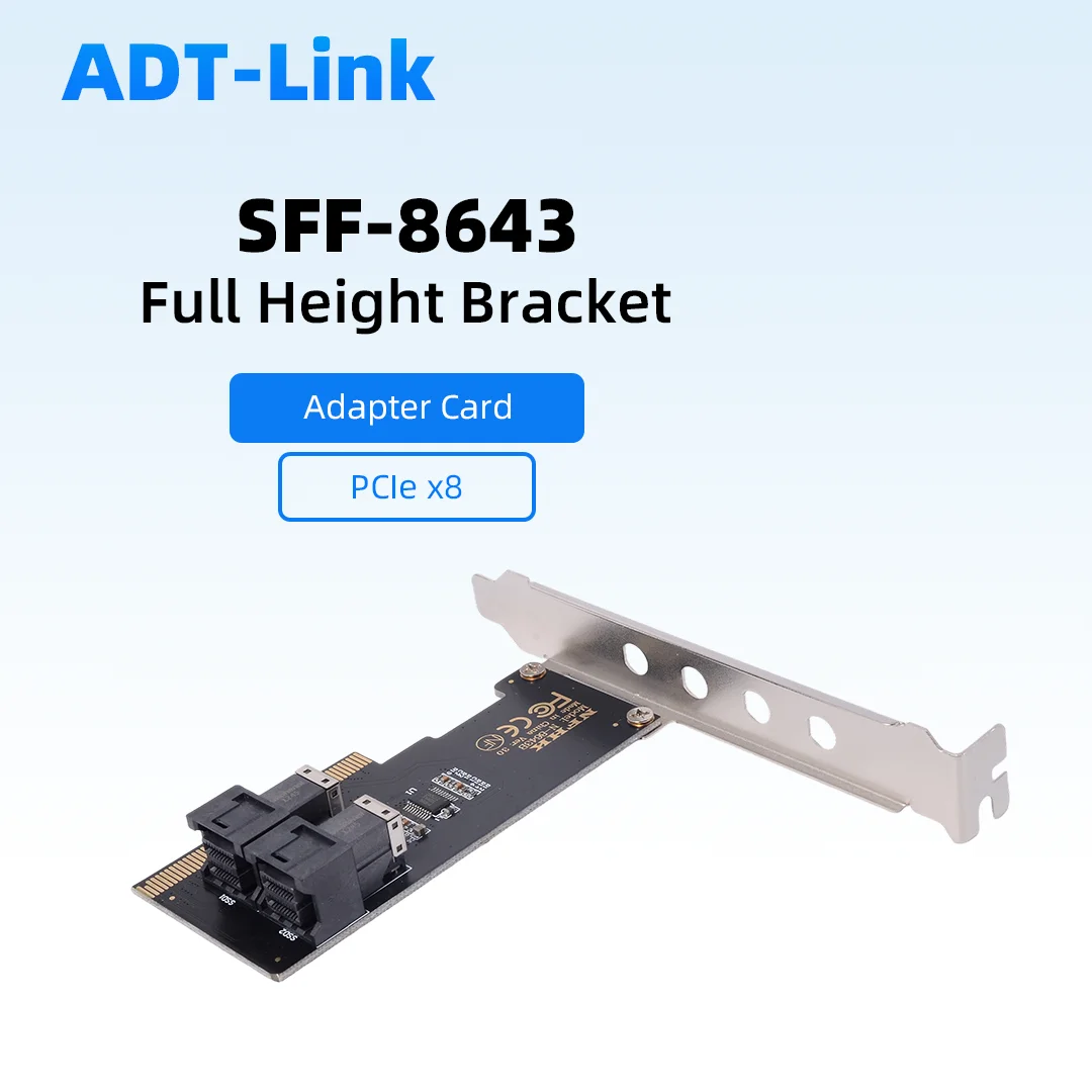 ADT-Link PCIE 4.0 X8 To 2 Port  2X SFF-8643 NVME Array Expansion Card U2 Adapter Motherboard, PCIe 3.0 X8 Split Card 2 X X4