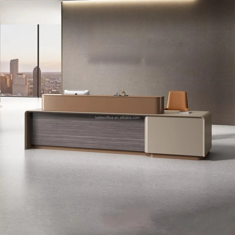 Modern LED Light Wooden Reception Desk Multi-purpose Salon Hotel Hospital Front Counter Office Business Check-in Service Table