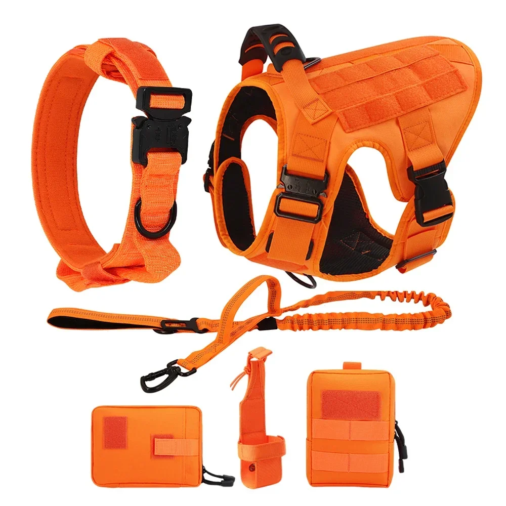 Orange Dog Harness For Large Medium Dogs Military Harness Collar Leash Set Adjustable Pet German Shepherd Tactical Training Vest