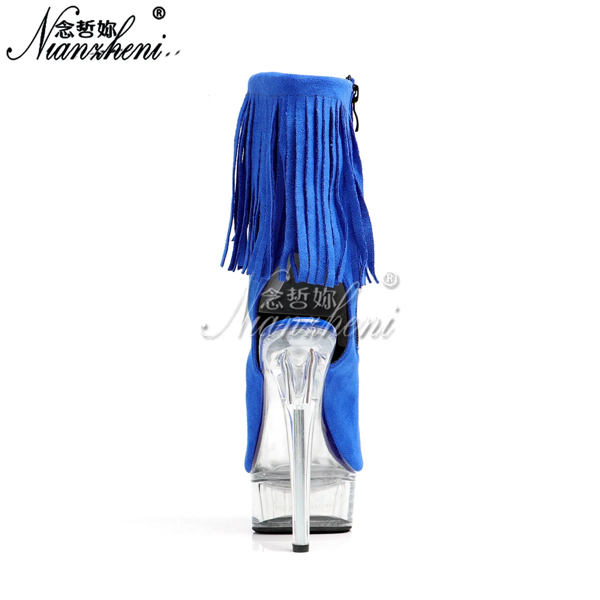 6inch Heels Ankle Boots Suede shoes 15cm Stripper platform Exotic Sexy Fetish tacosto dance gladiator Clear blue Cross dressing