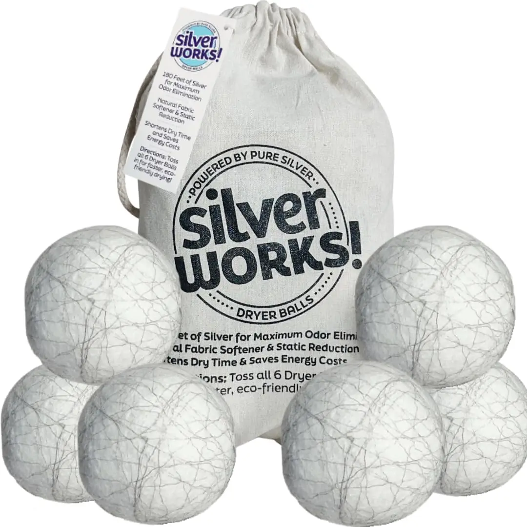 

SilverWorks! Wool Dryer Balls, Reusable Laundry, Odor Eliminating, Natural Softener, Static Reducer, 6 Pack
