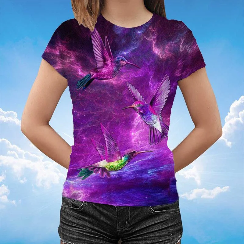 Women's Fashion Hummingbird Colorful 3d T Shirt Animal Short Sleeve Blouses