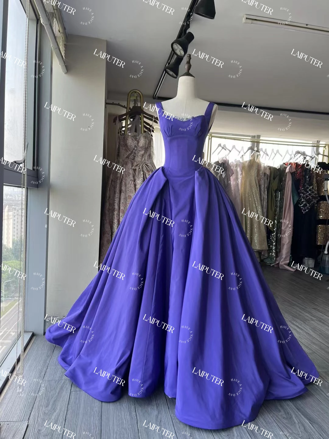 Grape Satin Evening Dresses Square Neck Shoulder Straps Simple A line Prom Gown Box Pleat New Design 2024 Celebrity Dress