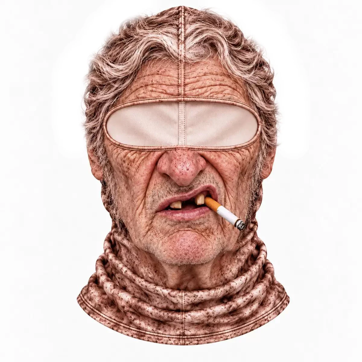 New 3D Face Printed Old Man Balaclava Full Coverage Breathable Eye Hole Face Mask White Mustache Elastic Ski Mask Hood ﻿