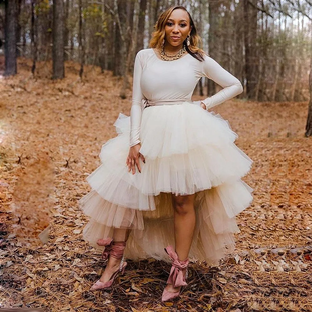 

High Low Women Skirts Tiered Elastic Waist Petticoat Puffy Long Tulle Skirt Female Maxi Skirt Custom Made Birthday Skirt