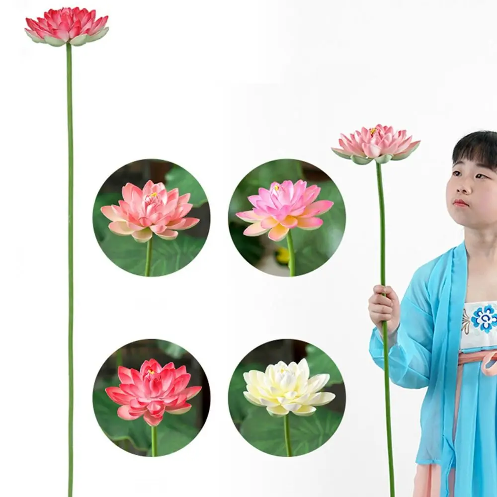 Artistic Landscape Artificial Flower Long Stem DIY Decoration Simulated Lotus Flower Green Plant with Rod Lotus Leaf