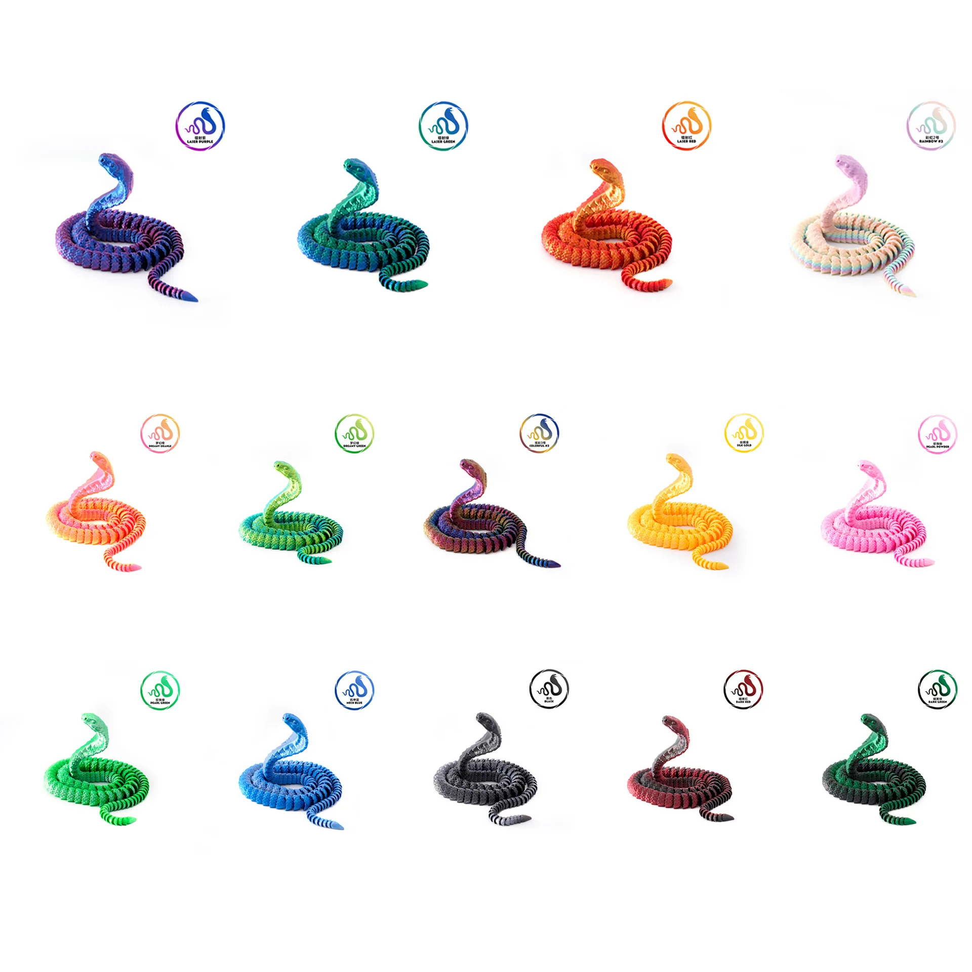 3D-gedruckte Figur mit beweglichen Gelenken, 30 cm, giftige Schlange, leuchtende Figur, Modell, Geschenk, Desktop-Dekoration, sensorische Spielzeugtiere