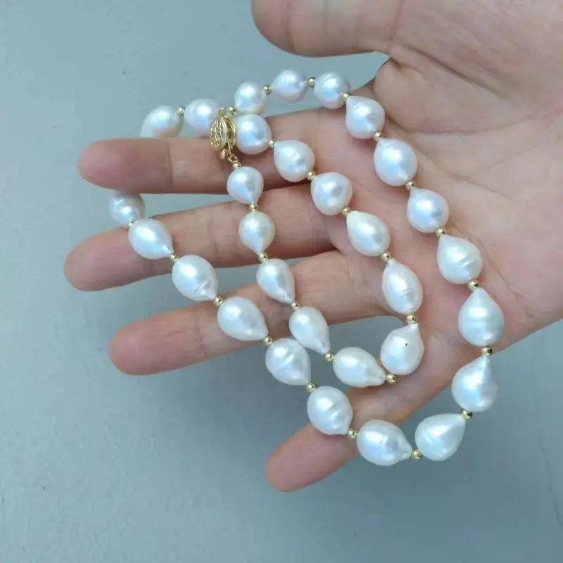 14K Gold South Sea White Baroque Pearl Necklace AAAA Quality 10-11 Mm Amazing Luminous Jewelry 18inch 20inch 24inch 35inch