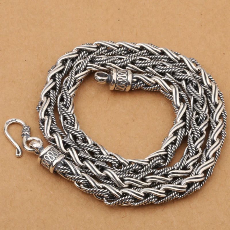 Unibabe Real Silver Vintage Heavy Weave Necklace Men Male S925  Sterling Silver Rope Long Chain Retro Pendant Necklace Jewelry