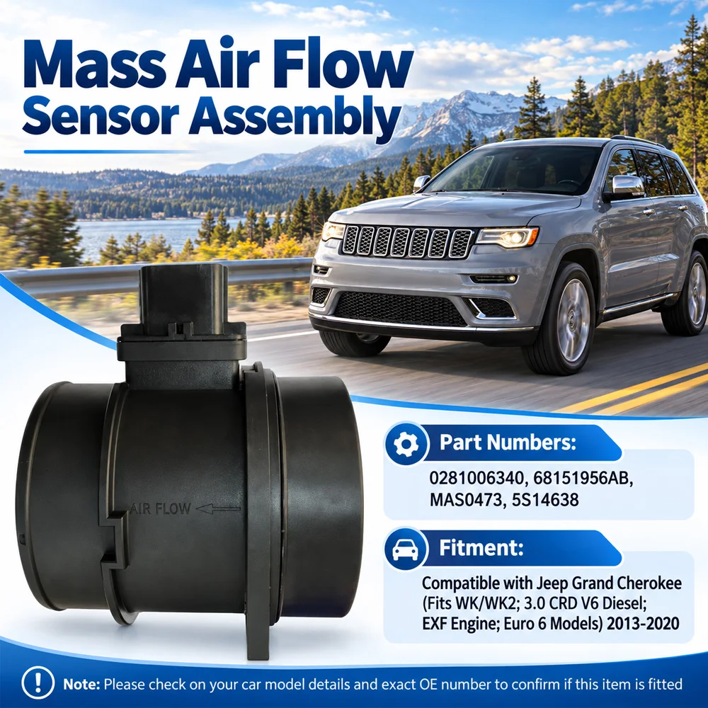 For Jeep Grand Cherokee WK WK2 2013 2014 2015 2016-2020 Mass Air Flow Sensor Assembly 0281006340 68151956AB 5S14638 MAS0473