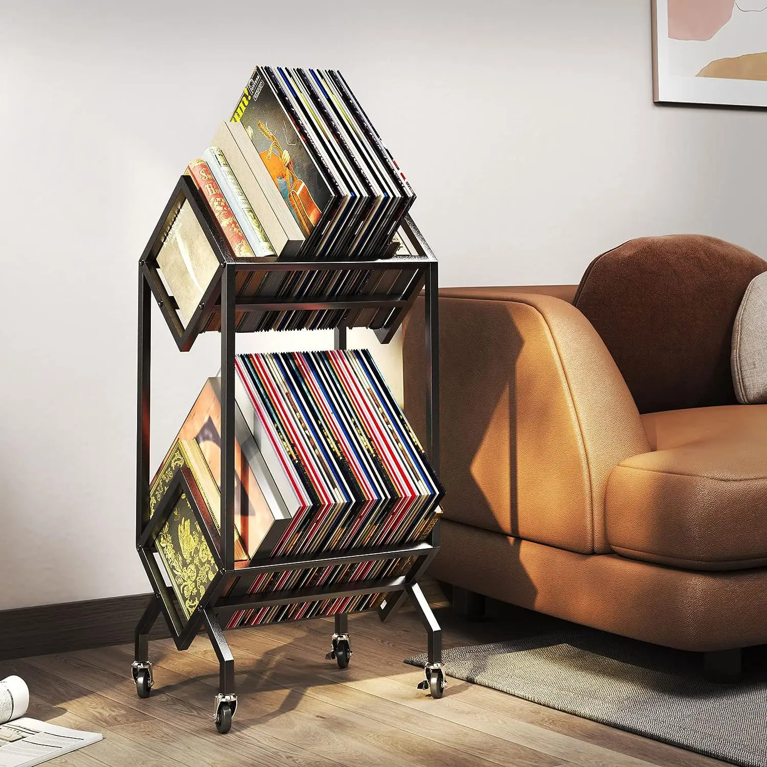 

Two-layer removable record storage CD rack can store large-capacity record display rack