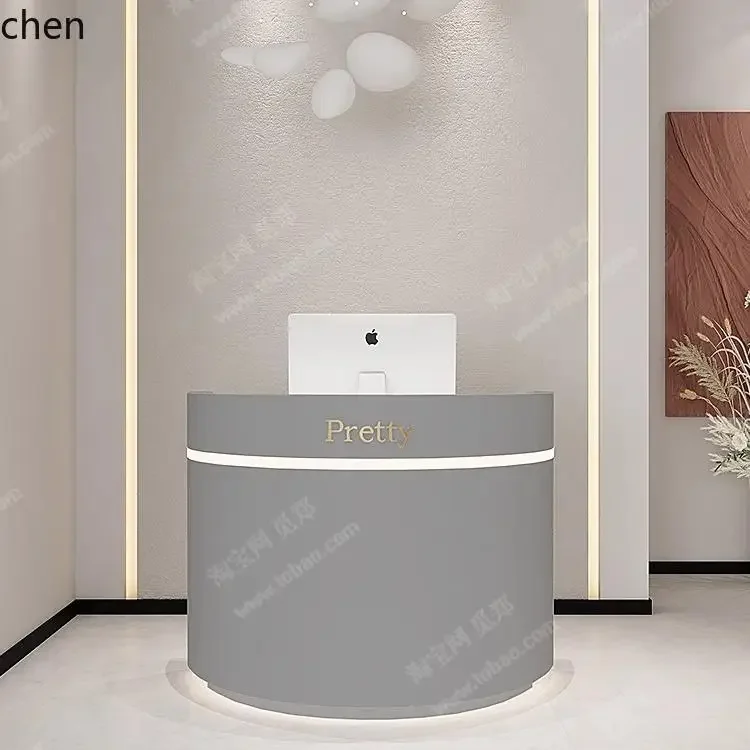 HT beauty salon small checkout page clothing store bar simple modern curved reception desk