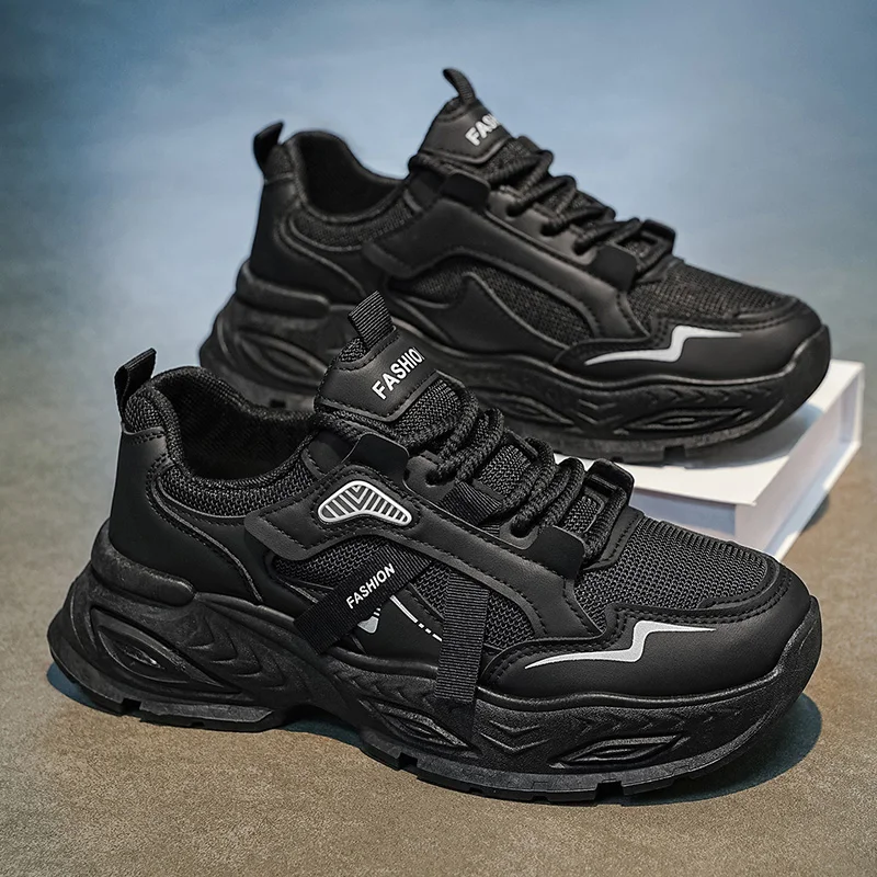 2026 Good Quality Autumn Men's Sports Shoes Solid Colour Breathable Shoes Outdoor Sneakers Microfiber Non-Slip Platform Increase