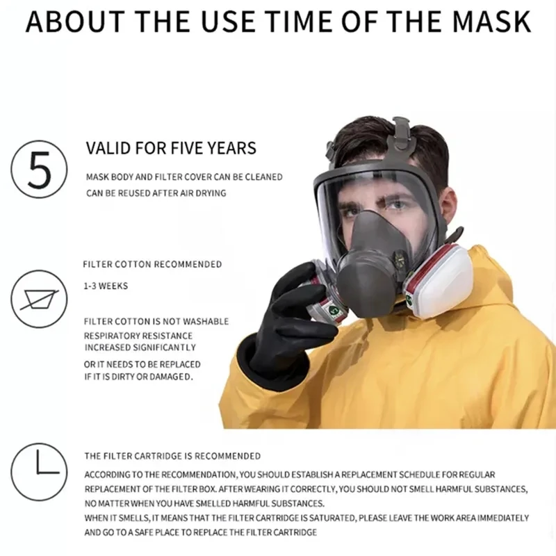 Full Face Chemical Protection Respirator, Gas Mask, Industrial Spraying, Dust and Safety Work Filter, 6800