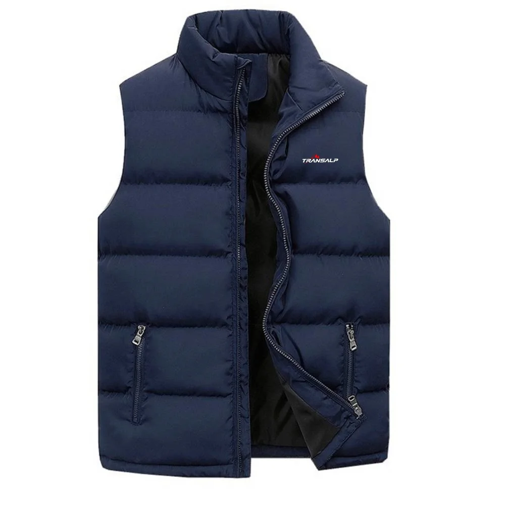 Mens Turtleneck Vest Transalp Motorcycle Warm Casual Zipper Solid Down Feather Waistcoat Gilet Men Jacket Sleeveless