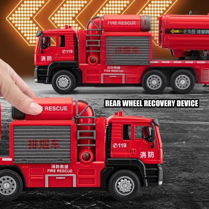 Interaction Engine Truck Model Car Toy for Toddler with Mist Play, Pull Back Action Light and Sound Die Cast Vehicle Friction