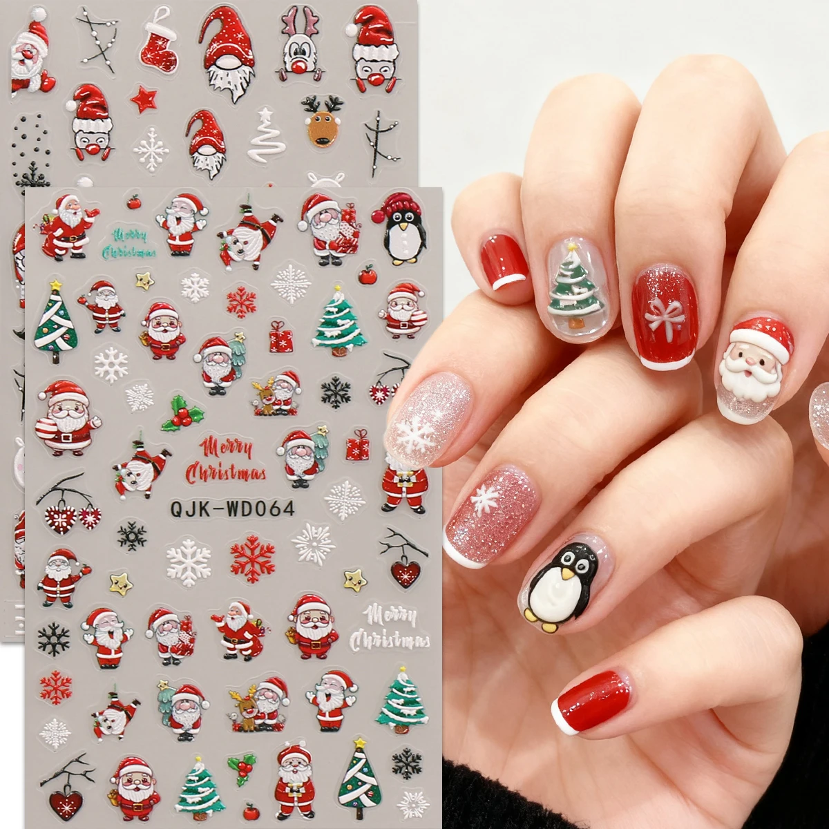 2pcs winter Christmas embossed nail art stickers, artistic nail art embossed stickers, easy application for nail decoration, DIY