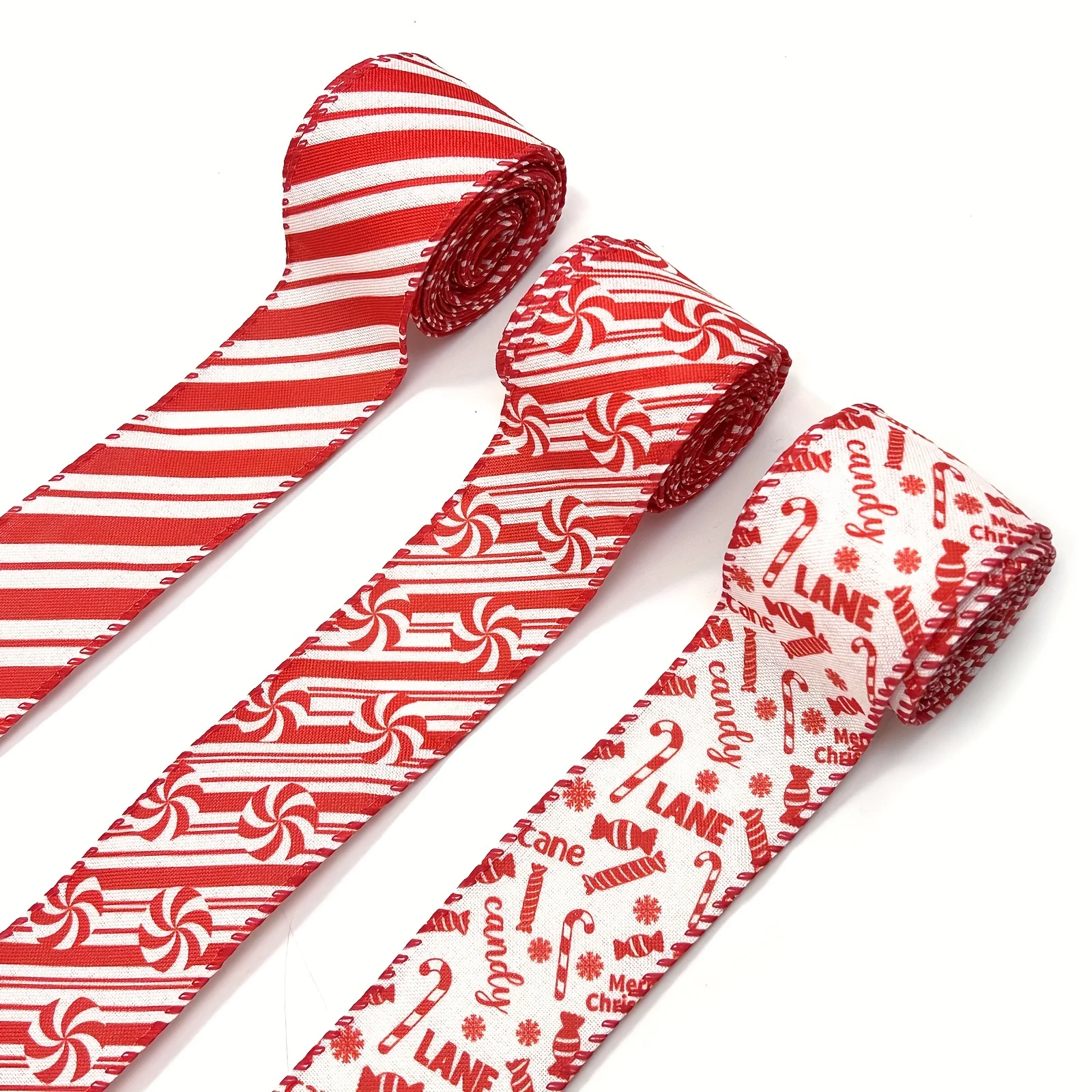 1pc 5 Yards Christmas Wired Edge Ribbon Candy Cane Burlap Ribbon Red Xmas Crafts Ribbons for Christmas Bow Crafts Party Decor