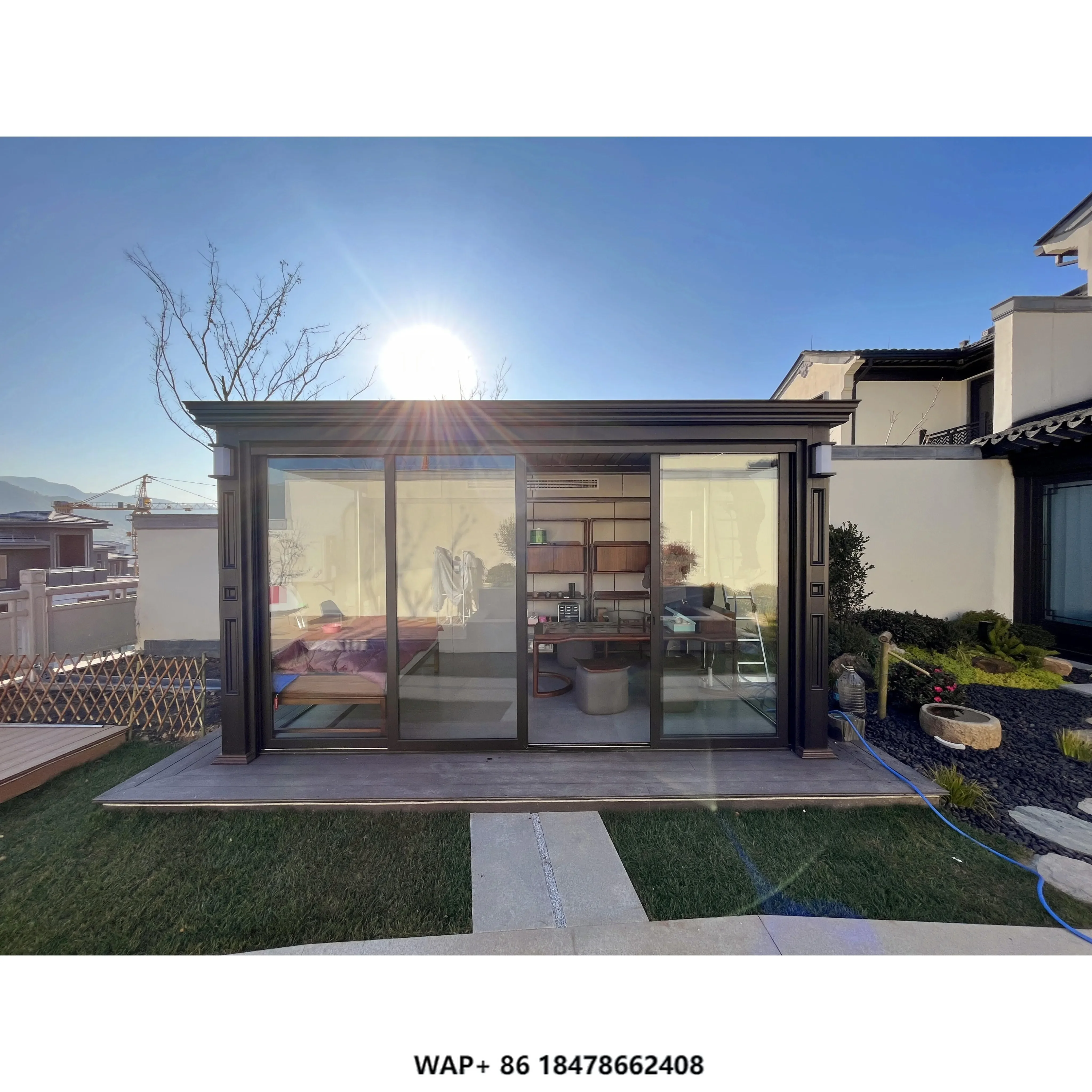 Custom Flat Top Aluminum Alloy Outdoor Pavilion LED Rainproof Flip Shutter Sunshade for Terrace Sun Room Gazebo Balcony Nature