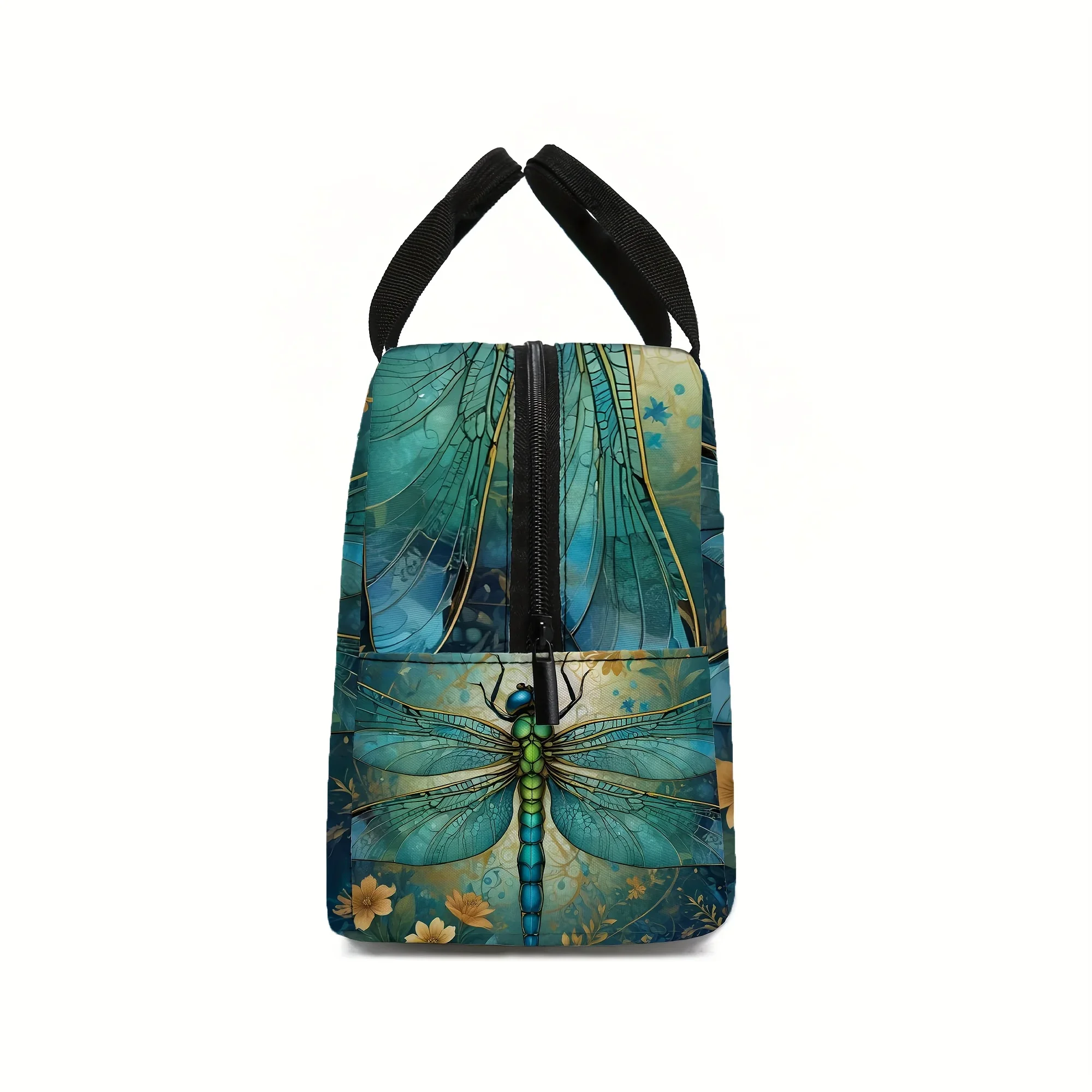 Insulated Lunch Tote Featuring an Emerald Green Dragonfly Design, Perfect for Work, Travel, And Picnics. This Versatile Bag