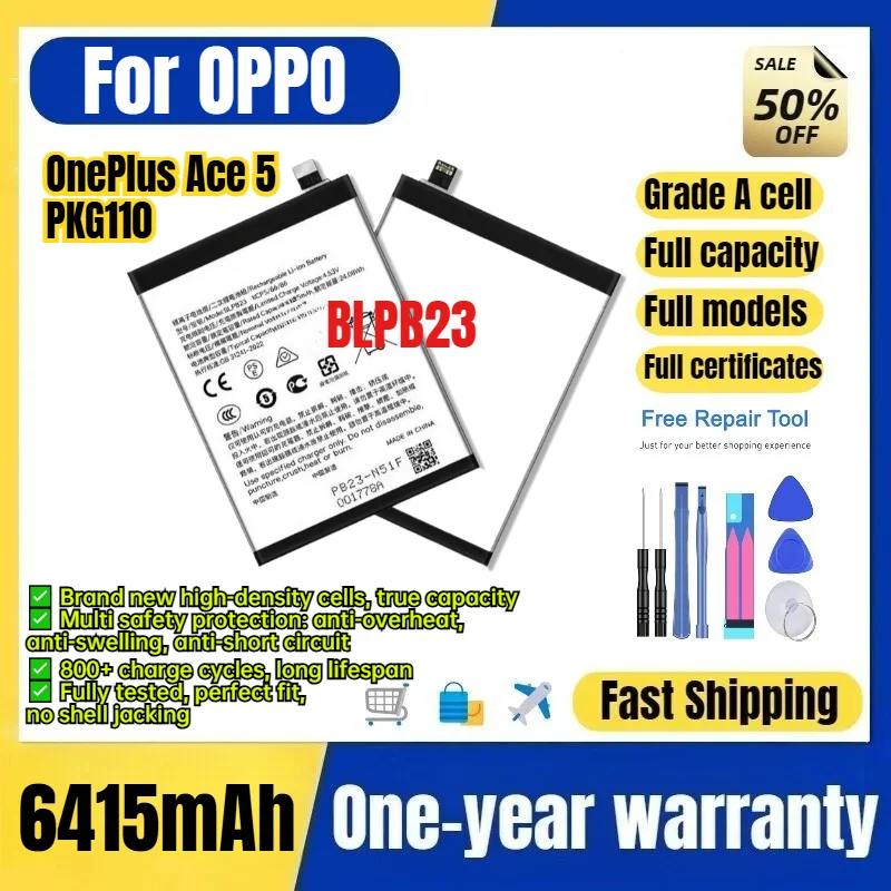 BLPB23 for OPPO OnePlus Ace 5/PKG110 Phone Battery 0 Cycle  High Capacity Battery Replacement Bateria Grade A Cell with Tools