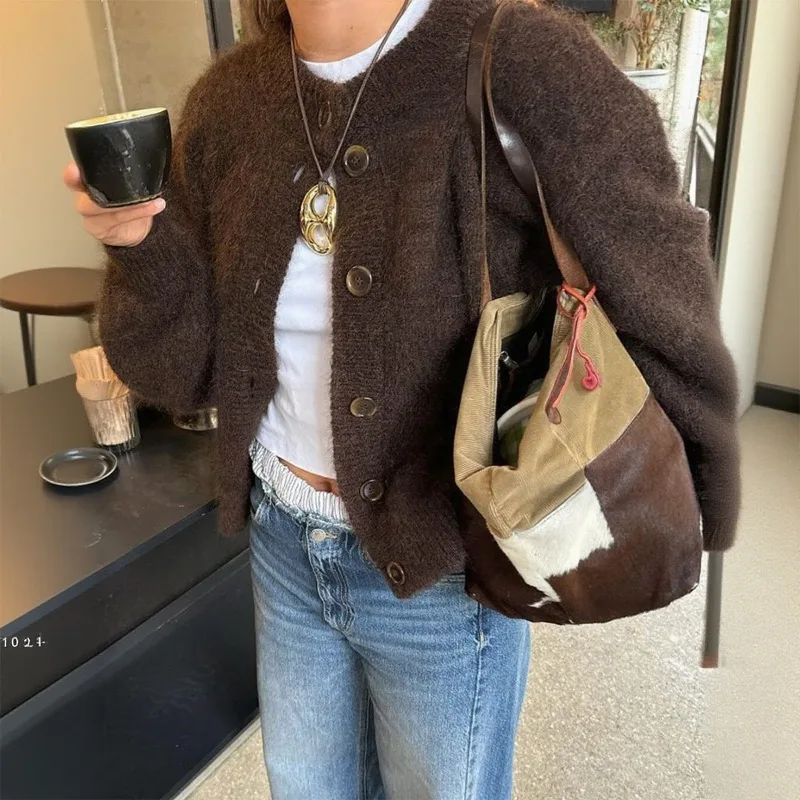 

Casual Simple Button Long-sleeved Jacket Sweater for Women 2025 Autumn Winter