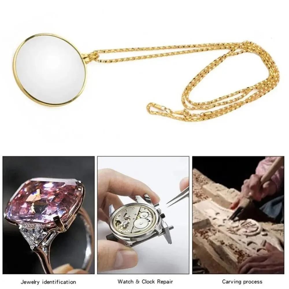 5x Magnifier Pendant Gift Hanging Ornament Necklace Magnifying Glass with Chain Jewelry Optical Magnifier Necklace