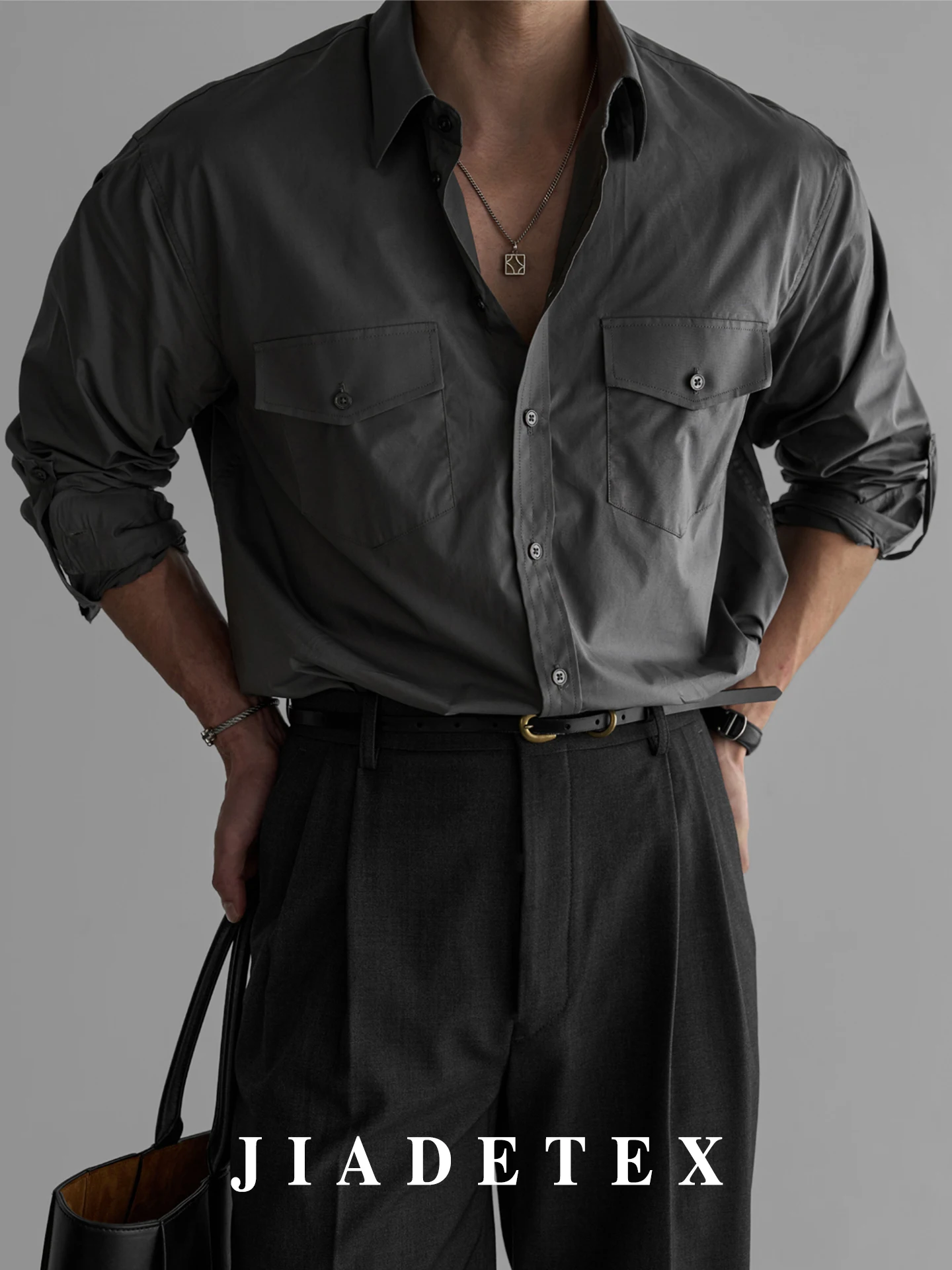 

JIADE Men's Button-Up irt Fitn Sle Casual Cotton Long Sve Faion Urban Wear Spring Autumn High Quali ey Muscle