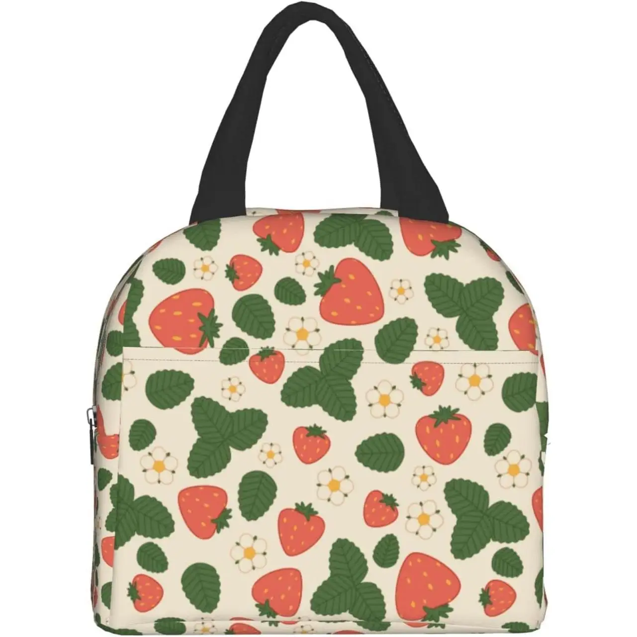 

Cute Strawberry White Flower Insulated Lunch Box Reusable Lunch Bags Meal Portable Container Tote For Men Women Work Travel