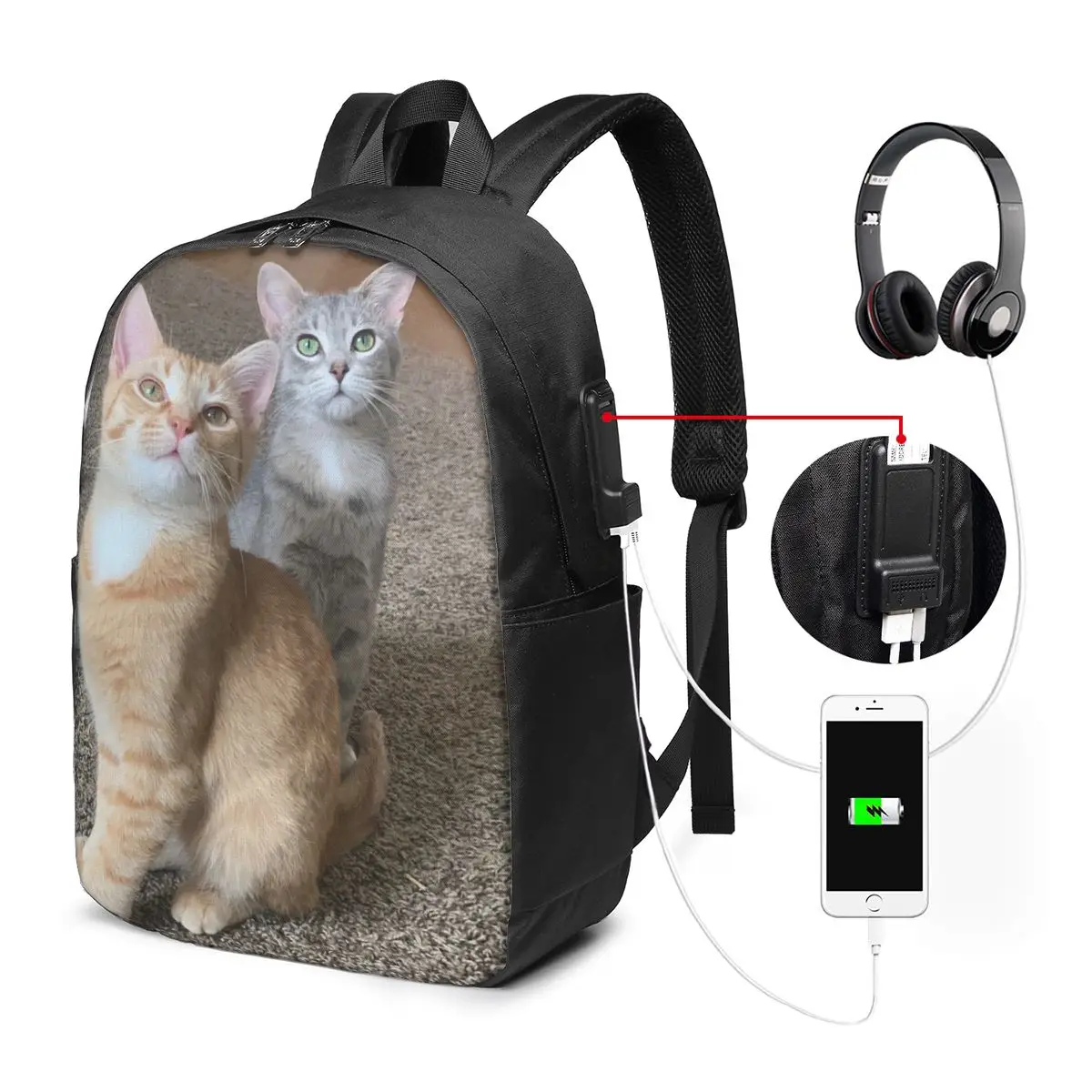 Ginger Tabby And Grey British Kitten Cat Backpack Travel Notebook Bag Computer College Student School Bag Laptop Shoulder Bags