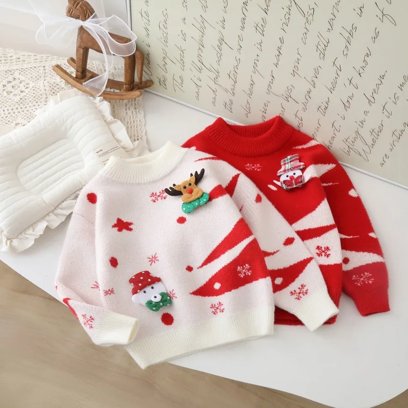 

Christmas Winter Kids Girls Sweater Deer Santa Children Girls Knitwear Thicken Warm Infant Babys Girls Pullovers Little Girl Top