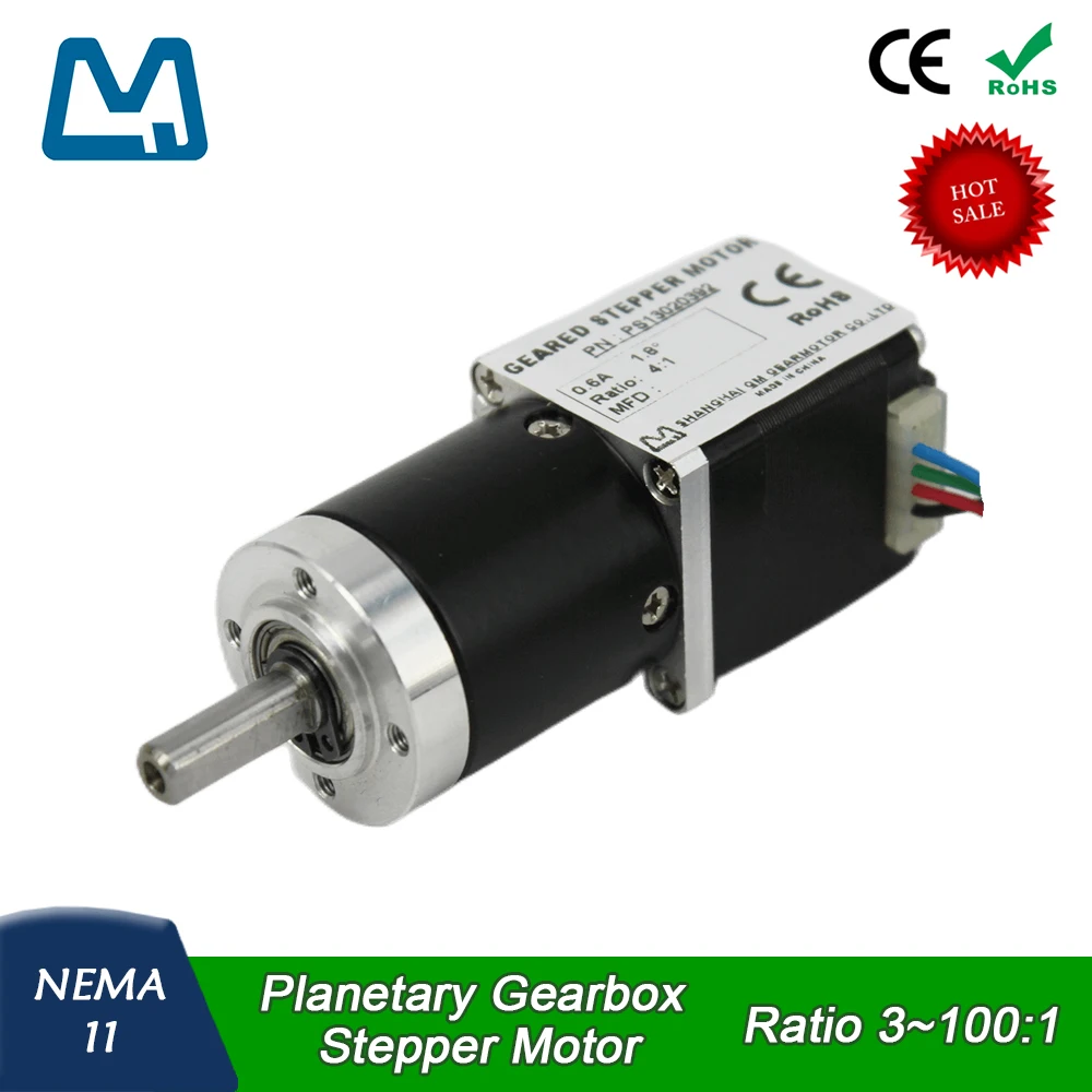 

NEMA11 Planetary Gearbox Ratio 3~100:1 Gear Stepper Motor 30mm lenght 0.6A