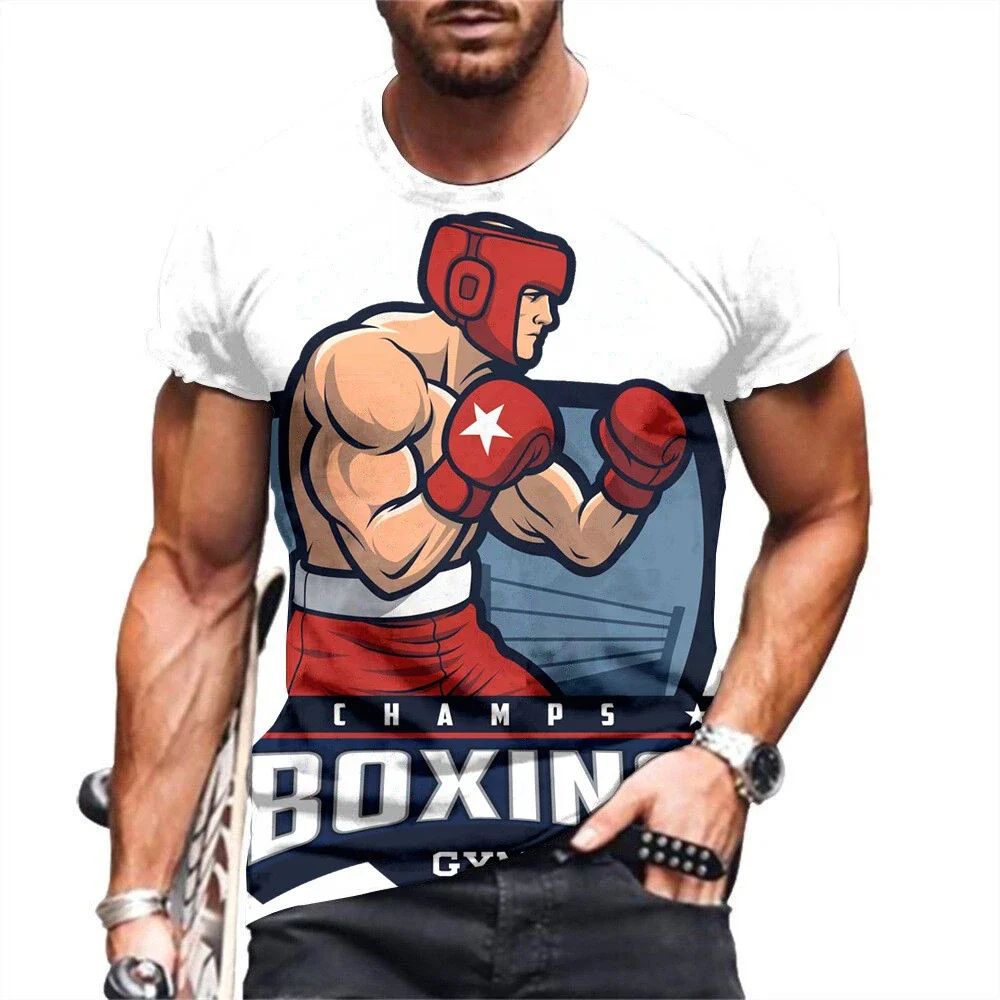 Oversized Men\'s T-shirt Fitness Boxing Shirt Summer Breathable Short Sleeve Mens Loose Quick Dry Print Tops Male Casual T Shirt