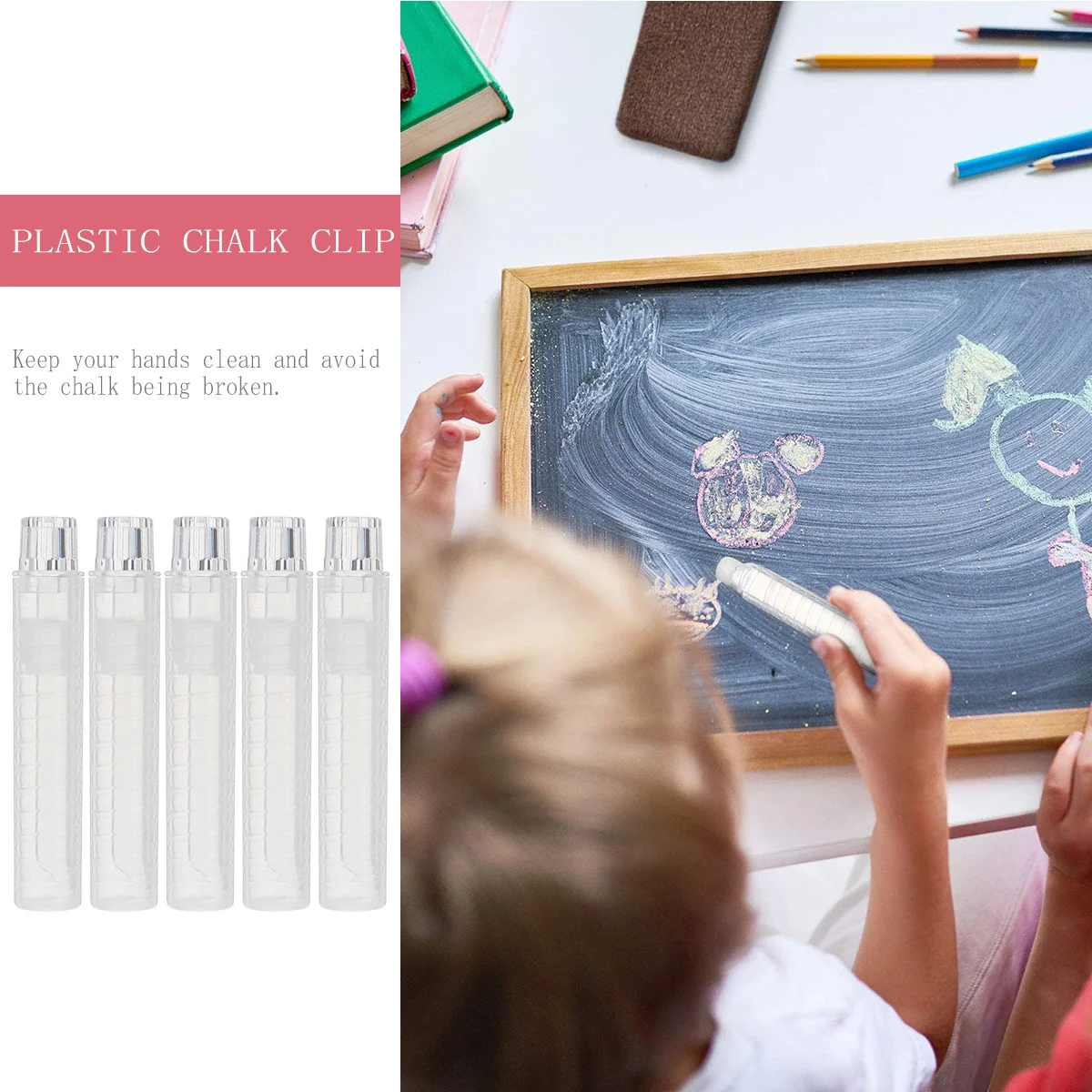 10Pcs Creative Chalk Clip Plastic Holder Transparent for 9-10Mm Chalk Keeps Hands Office Home Use