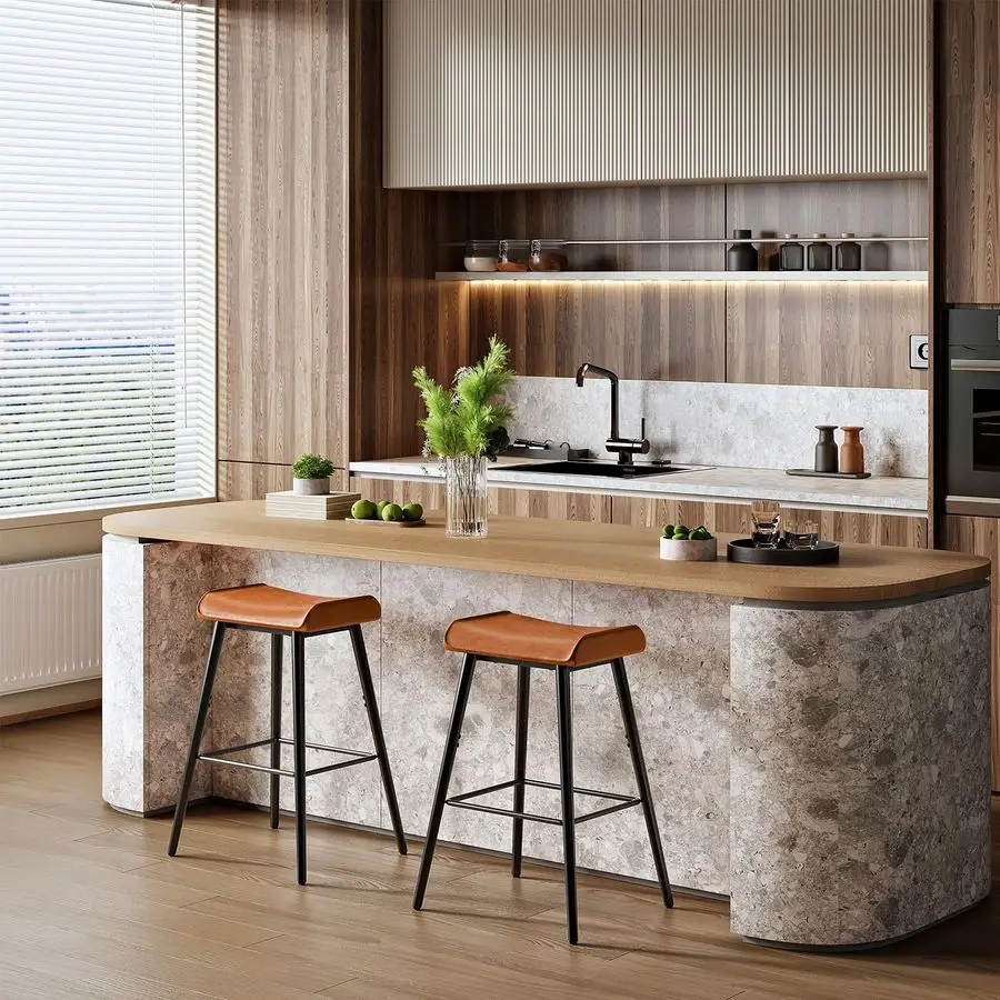 Bar Stools, 24.8 Set of 2 Barstools, PUPadded Tall Stools with Foot Support, Kitchen Breakfast Seats, Counter Height Bar Chairs,