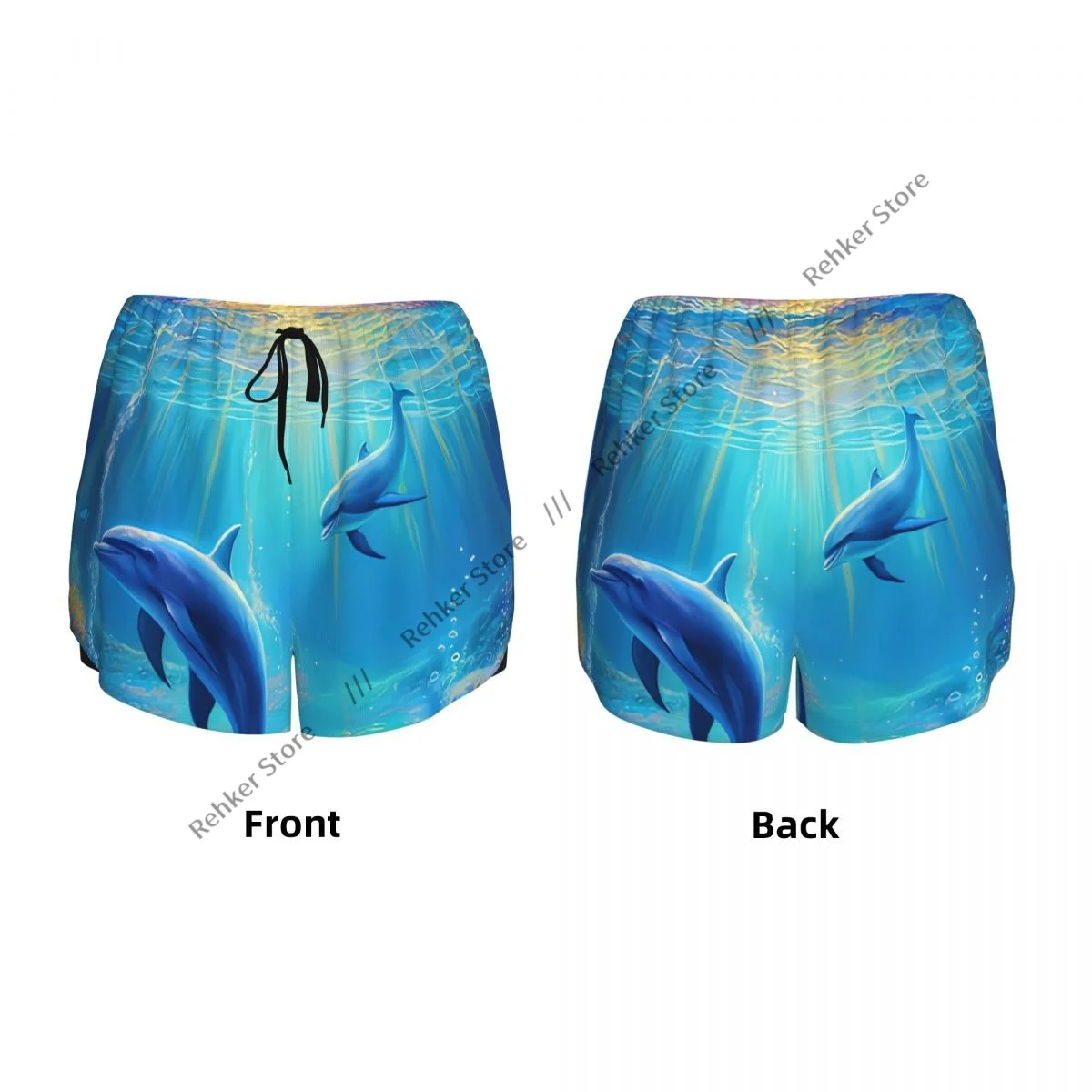 ヨガショーツ 女性用 フィットネスショーツ バイカーワークアウト スポーツ イルカ 海の世界で泳ぐ 速乾性 スポーツウェア ポケット付き
