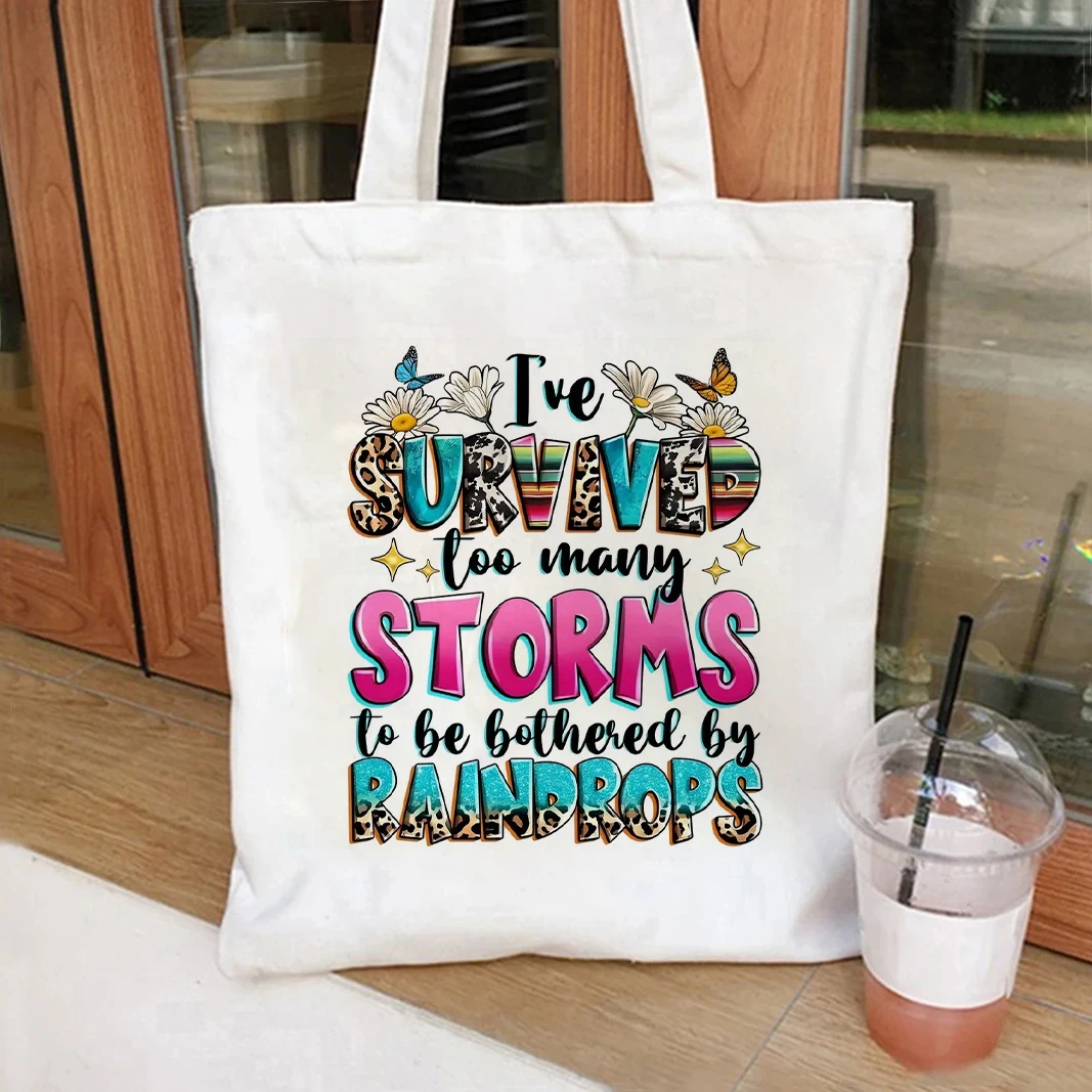 

A Motivational Quote Printed Canvas Shoulder Bag Fashionable Women Tote Handbag Lightweight Shopping Bag Trendy Accessory