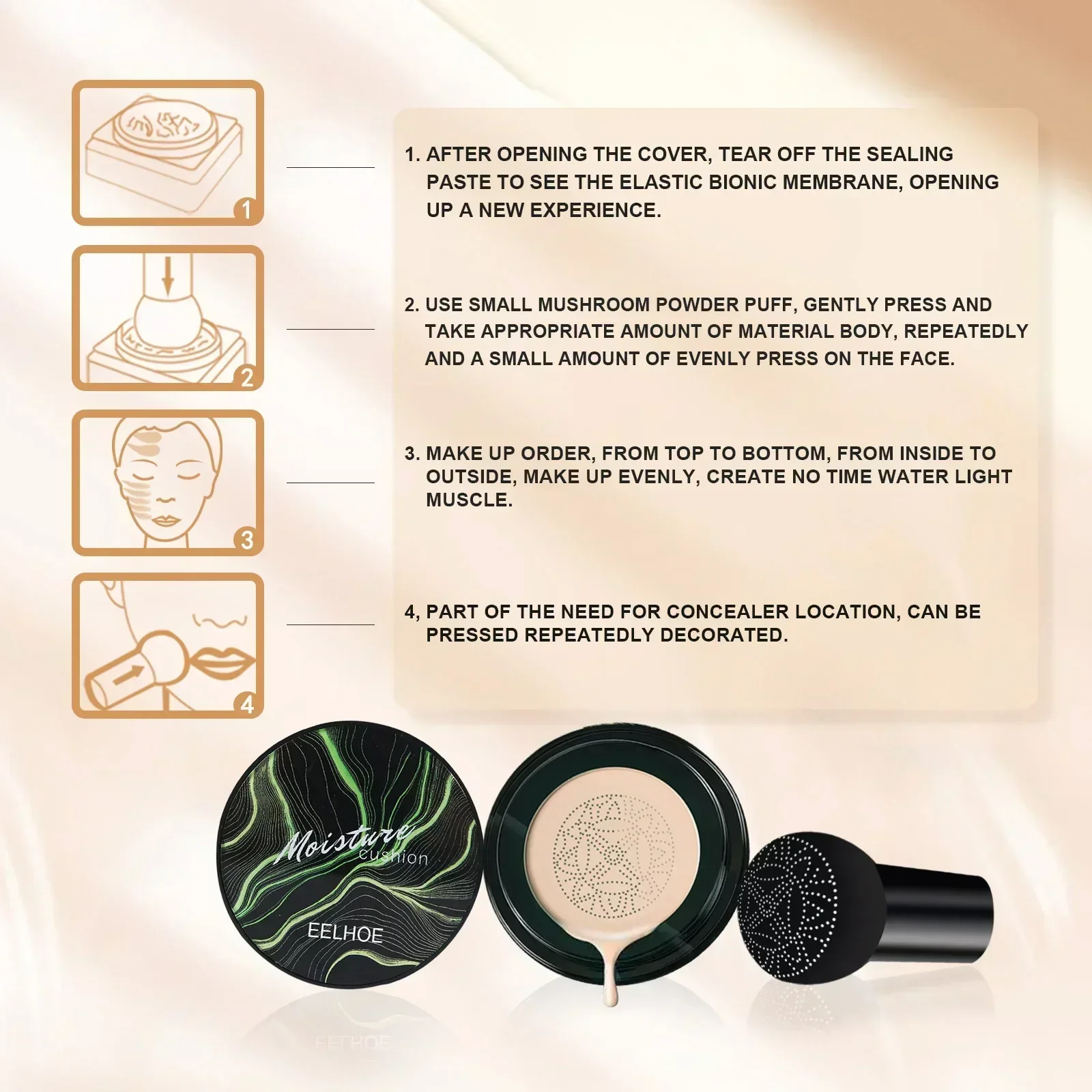 EELHOE Mushroom Head Air Cushion BB Cream Mushroom Air Cushion Covers Facial Defects, Brightens and Moisturizes