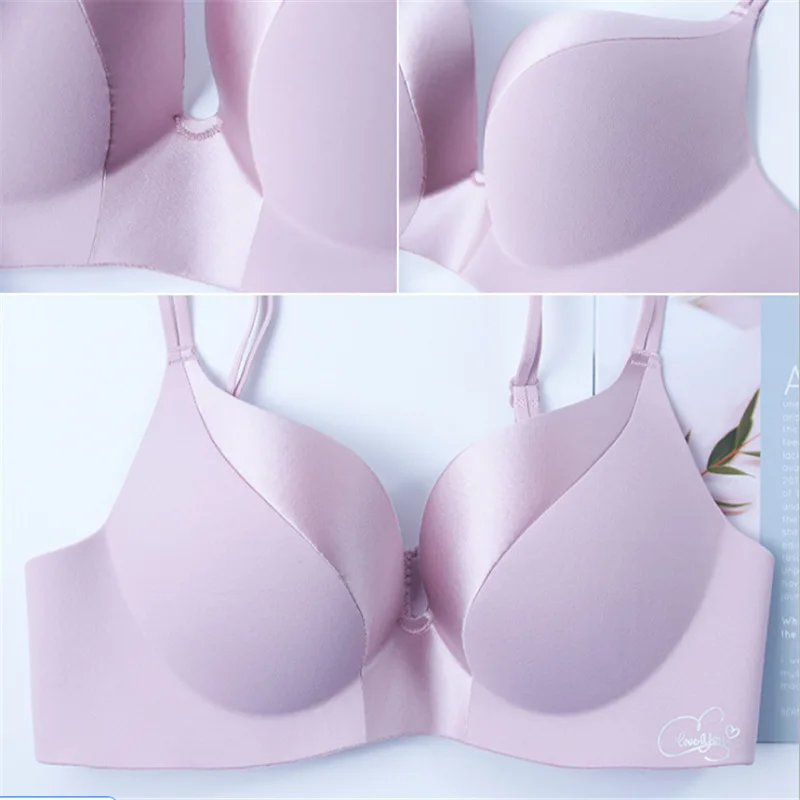 One-Piece Non-Trace Bra Push Up Gadget Adjustable Wireless Sexy Glossy Underwear