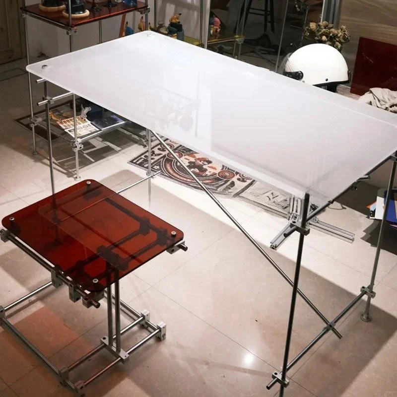 Acrylic household dining table minimalist rectangular computer table designer stainless steel optical axis desk