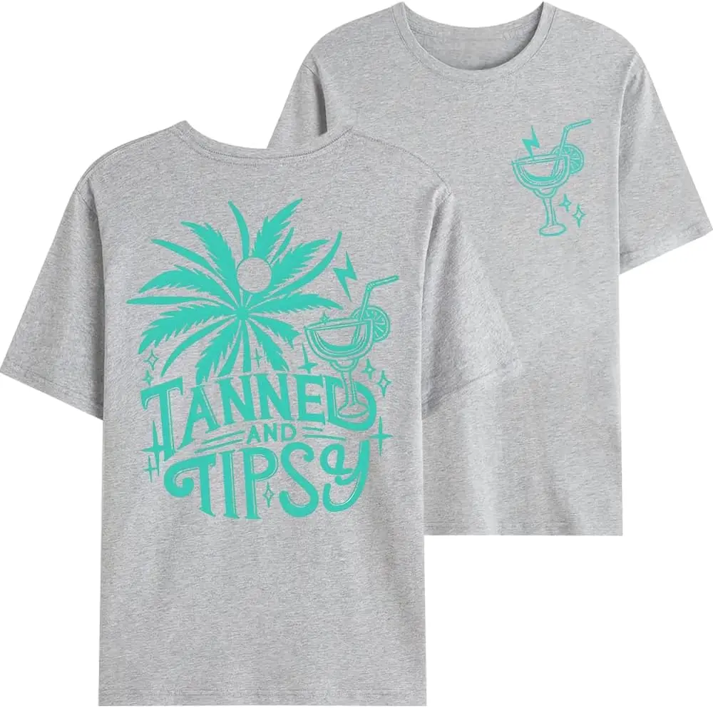 Tanned and Tipsy Tshirt, Tanned and Tipsy Tee Shirt, Tanned and Tipsy Beach Summer T-Shirt, standard, Black