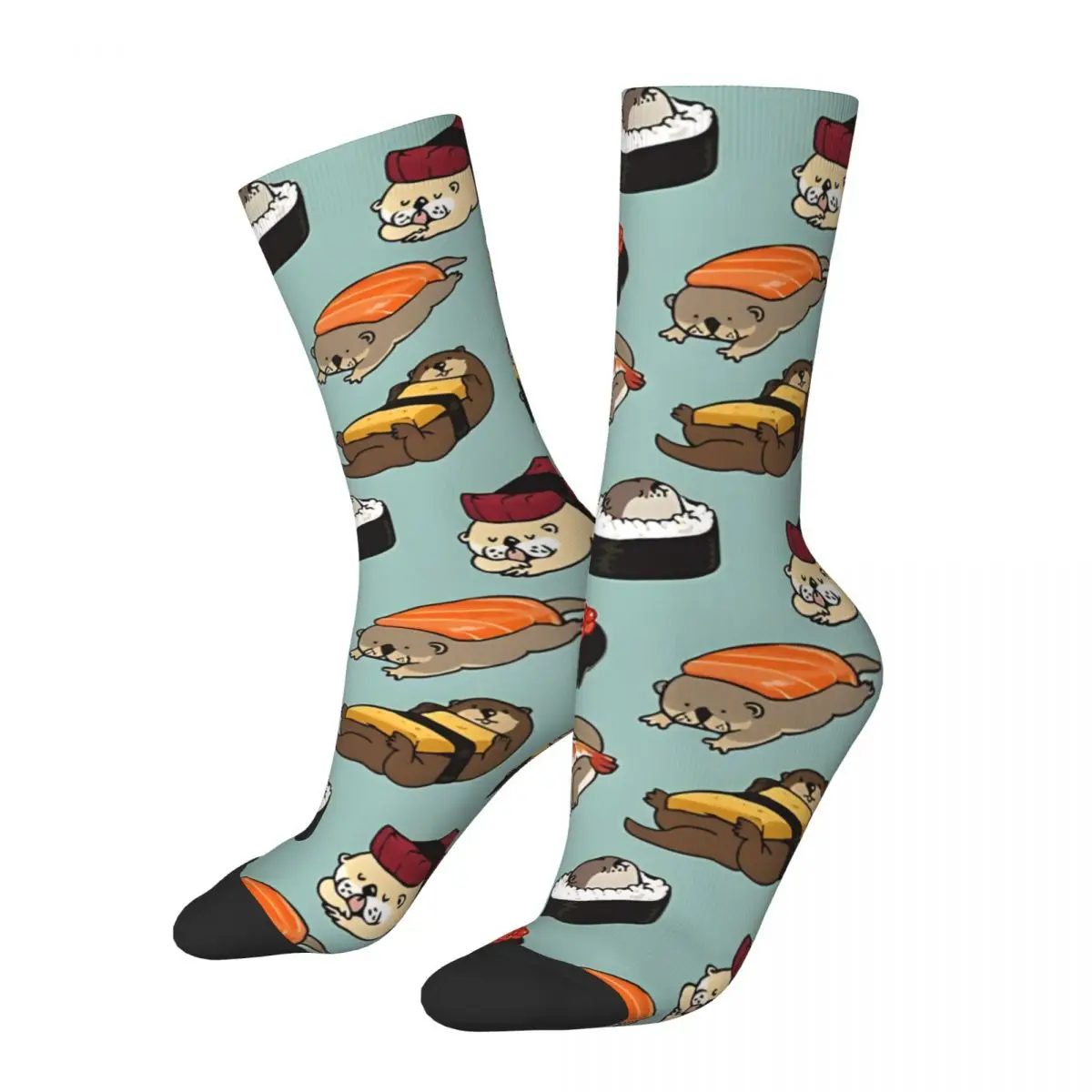 Hip Hop Vintage Sushi Otter Crazy Men's compression Socks Unisex Sushi Harajuku Pattern Printed Funny Novelty Crew Sock Boy Gift